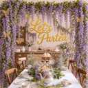 21 Pcs Tea Party Decorations Kit Let's Partea Gold Glitter Banner 3 Sizes 3D Butterflies Artificial Purple Wisteria Garland for Birthday Baby Shower Wedding Bachelorette Princess Party Decors