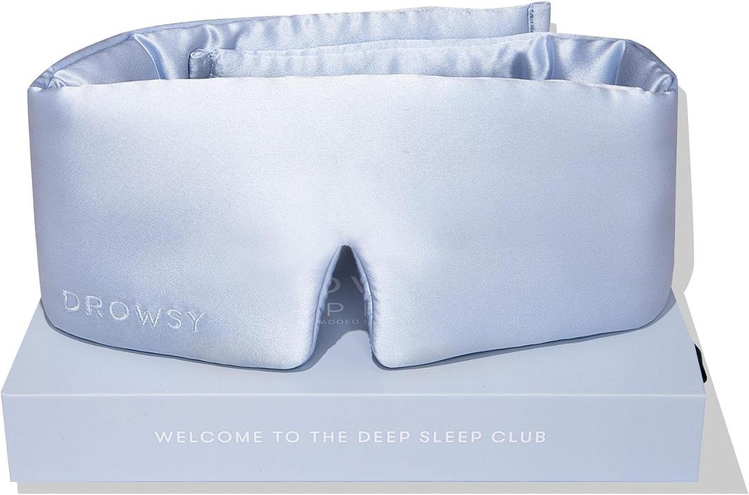 DROWSY Silk Sleep Mask - Face-Hugging, Padded Cocoon for Luxury Sleep In Total Darkness - 100% Pure Mulberry Silk (Blue Belle)