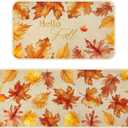 Bencailor 2 Pcs Fall Kitchen Rugs and Mats Set Pumpkin Maple Leaf Kitchen Rug Non Slip Farmhouse Autumn Cabin Mats for Floor Home Bathroom Decor, 29 x 17 in and 47 x 17 in(Maple Leaf)