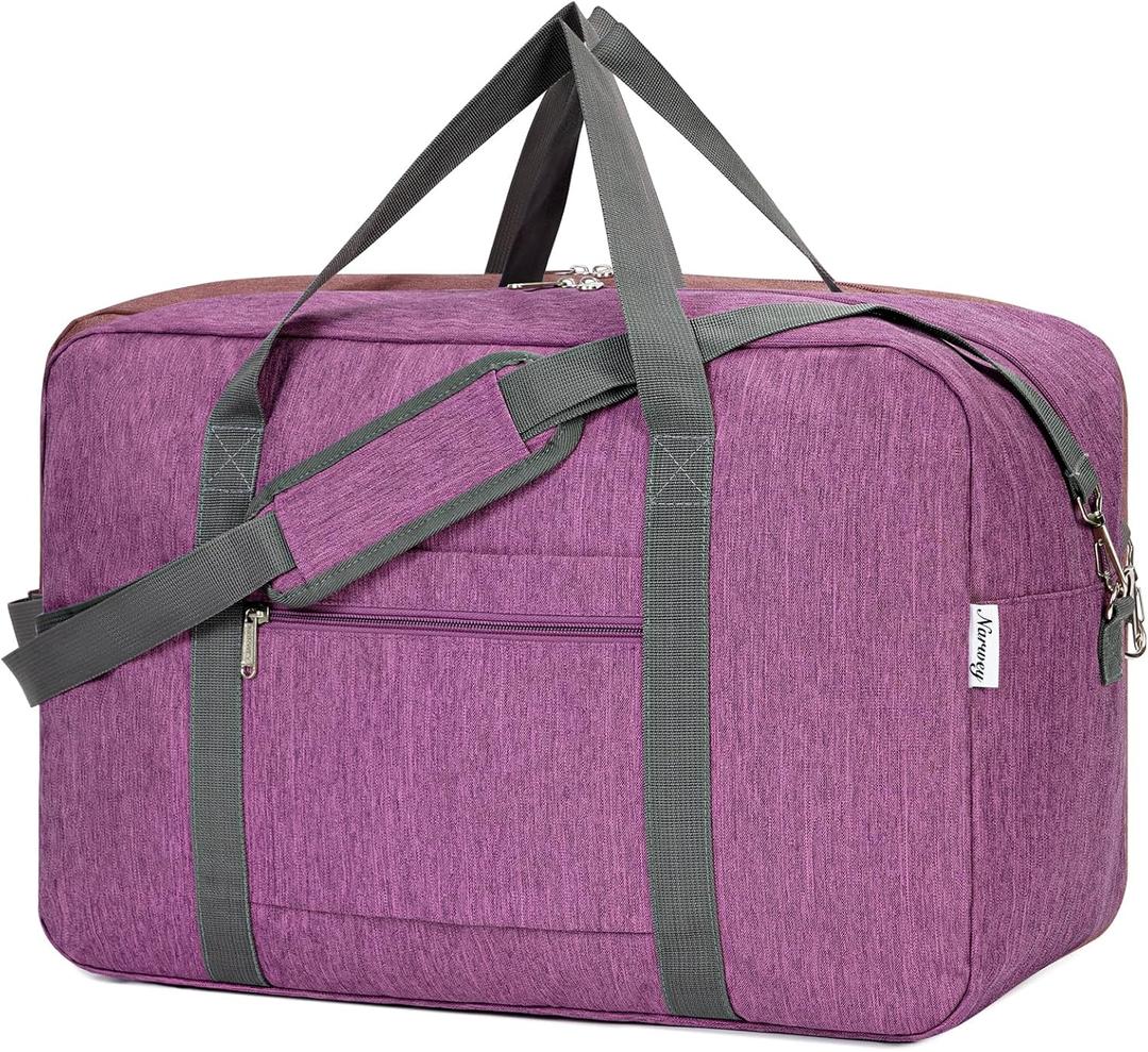 For United Airlines Foldable Carry on Bag 22x14x9 Travel Duffel Bag Packable luggage Duffle for Women and Men 40L (Dark Purple)