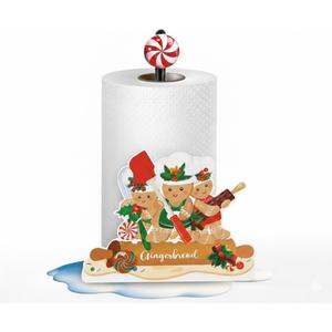 Whaline Christmas Paper Towel Holder 3D Gingerbread Man Kitchen Decor Accessories Large Metal Towel Holder Stand for Xmas Home Party Bathroom Countertop
