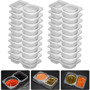 20 Set Reusable Snack Containers, 2-Compartment Dipping Containers with Lid for Refrigeration, Portion Control, Outdoor Takeaway Sauce Dip Case
