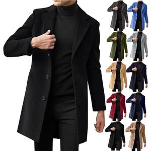 Trench Coat Men 2025 Winter Warm Slim Fit Notch Lapel Single Breasted Wool Blend Pea Coats Business Casual Overcoat (Large, Black)