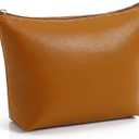 Kigeli PU Leather Makeup Bag for Women Gift Cosmetic Pouch for Purse Waterproof with PU Leather Travel Toiletry Organizer with Zipper for Women Bridesmaid Friend Gift(Brown)
