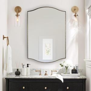ANDY STAR Gold Bathroom Mirror, 24"x36" Brushed Brass Scalloped Wall Mirror in Stainless Steel Metal Frame, Unique Vanity Mirror with Modern Curved Edge Design, Ideal for Bathroom, Bedroom, Entryway
