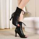YYTing Women Suede Ballroom Dance Boots Latin Salsa Dress Shoes Practice Footwear 2.5inch 3.5inch Heels YT22 (Black)