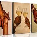 3Pcs Black Couple Canvas Wall Art Black Love Wall Decor Pictures African American Couple Holding Hands Posters Prints for Living Room Bedroom Decoration 12x16in