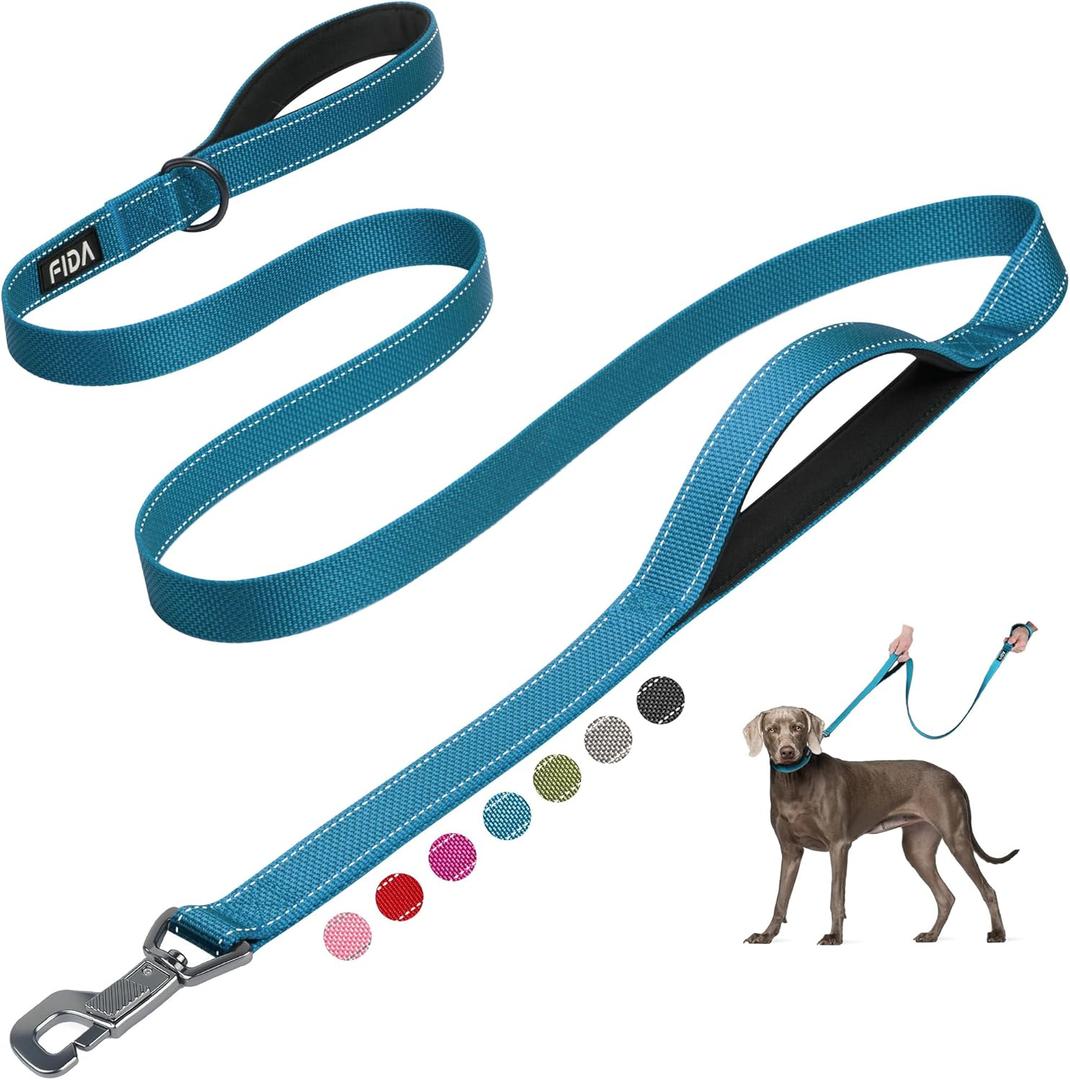 Fida 6 FT Heavy Duty Dog Leash with 2 Comfortable Padded Handles, Traffic Handle & Advanced Easy Snap Hook, Reflective Walking Lead for Large, Medium & Small Breed Dogs, Blue (6 Feet (Pack of 1))