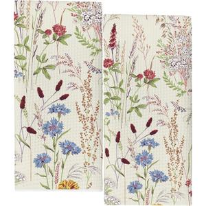 Wildflower Floral Fall Kitchen Towels Set of 2  16x24 Inches Dish Towels, Drying Cloth Hand Towels for Farmhouse Kitchen Bathroom, Seasonal Decorative Linens (017)