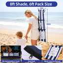 Jihfmo 8x8 Ft Large Beach Cabana Tent, UPF 100+ Windproof Sun Shelter for Family - 64 Sq Ft Big Shade Canopy with Sand Anchors & Cooling Silver Glue Coating, Easy Setup Portable Sunshade - Blue Stripe