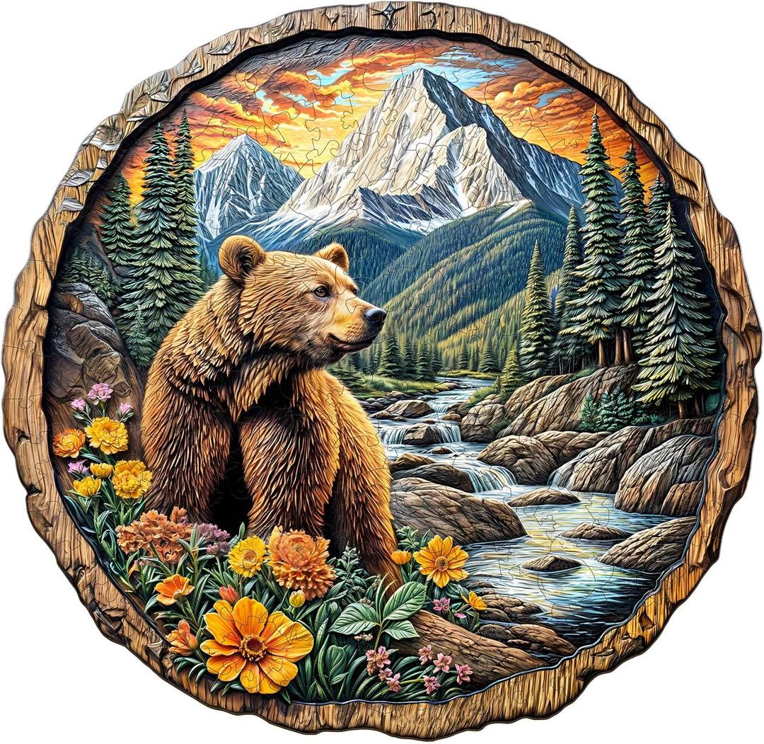 Wooden Puzzles for Adults,Bear Wood Jigsaw Puzzles Gifts,11.4"x11" - 200pcs, Medium