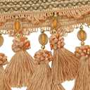 3yards Pom Pom Curtain Fringe Trim Beads Ball Tassel Trimming Sewing Ribbon Upholstery Fabric (Orange)
