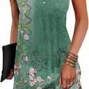 V-Neck Floral Printed Summer A-Line Elegant Dresses Womens Vintage Sleeveless Beach Sundress Ladies Casual Loose Boho Dress , Small 