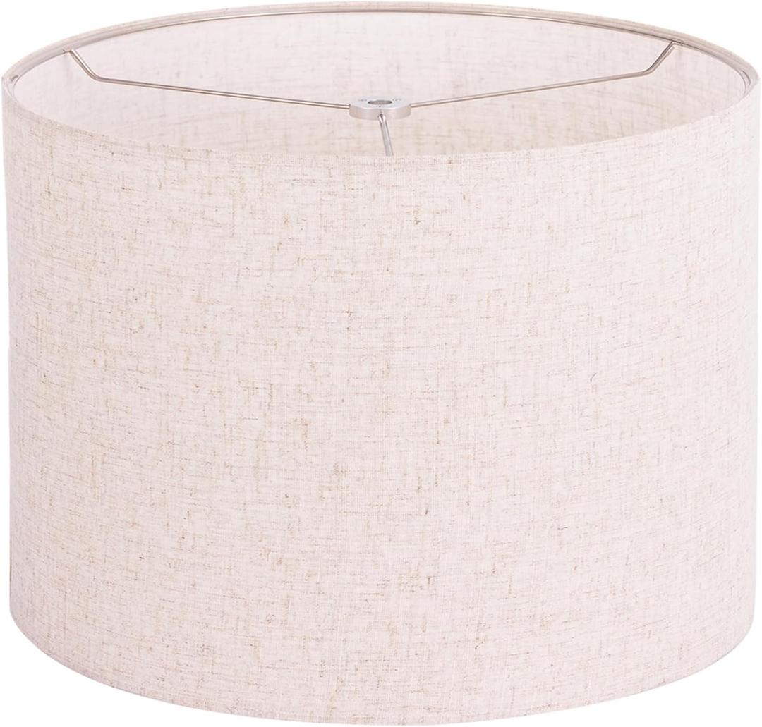 Wellmet 13"x13"x10" Assembly Required Lampshade for Table Lamp, Bedside Lamp, Floor Lamp, Fabric Drum Lampshade Classic Modern Style, Spider Fitter, Linen