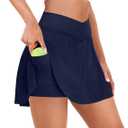 FireSwan Tennis Skirt for Women with Pockets Shorts Crossover High Waisted Pleated Golf Skorts Athletic Workout Skirts (Small, Blue)