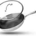 Hybrid Wok, 13 inch Wok with lid,Stainless Steel woks & Stir-fry pans Non Stick, PFOA Free Cookware, Dishwasher and Oven Safe, Compatible With Induction