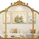 24"x22" Gold Arch Wall Mirror, Vintage Ornate Baroque Mirror with Metal Frame, Decorative Vanity Mirror for Dresser, Bedroom, Bathroom, Fireplace, Entryway, Hallway