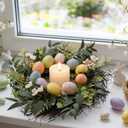 24 Inch Easter Wreath Spring Wreath Artificial Flower Wreath with Colorful Eggs Eucalyptus Leaves Hanger for Front Door Easter Summer Farmhouse Holiday Wall Home Window Decor