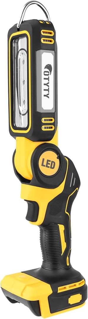 OTYTY Cordless LED Work Light, Compatible with DeWalt 20V Max Battery, 30W 2000LM Rechargeable Flashlight Portable Flood Light, Pivoting Head, Black and Yellow