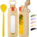 SIEROZUR 20oz Borosilicate Glass Water Bottle with Flip Lid and Silicone Sleeve Reusable Drinking Bottle with Handle for Coffee,Tea and Water,BPA-free Dishwasher Safe