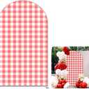 FiVan Gingham Checkered Pattern Arch Backdrop Cover Curved Top Arch Stand Stretchy Spandex Cover for Wedding Birthday Baby Shower Party Decoration (Red&White,6X2.6FT)
