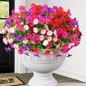 2 x MARTINE MALL 12 Bundles Look Real Artificial Flowers for Outdoors, Realistic Fake Outdoor Flowers, UV Resistant Silk Petunia Flowers for Outside Faux Flowers Plants for Outdoor Porch, Mix Colors