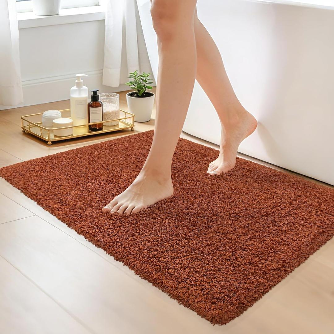 Bathroom Rugs 30"x20", Extra Soft Absorbent Plush Bath Mat Rubber Backing Quick Dry, Machine Washable Bath Mats for Bathroom Tub, Floor, Shower, Bedroom, Rust Brown
