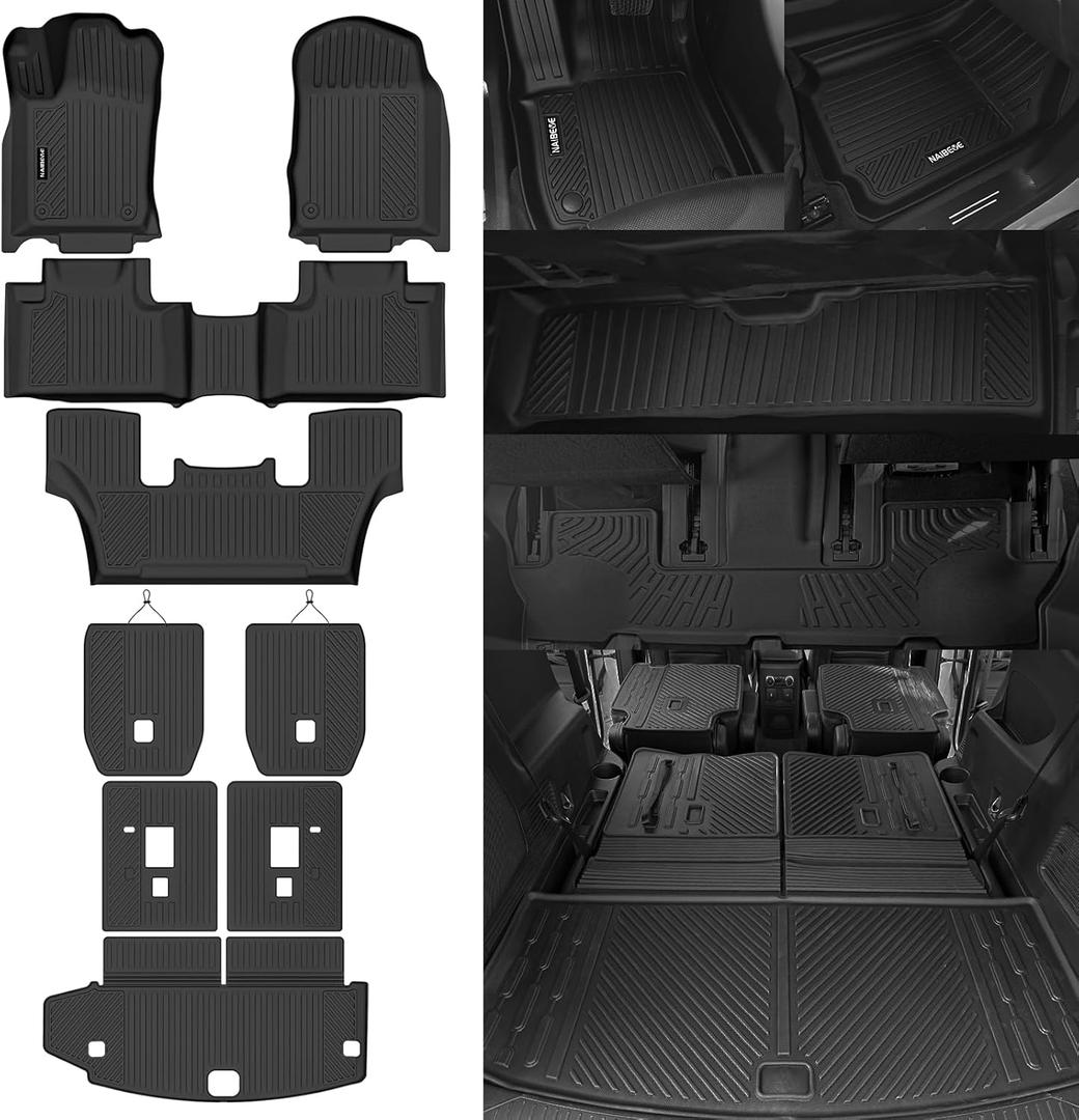 Naibeve Floor Mats for 2016-2025 2026 Dodge Durango 6-Seater (2nd Row Captain Seats) - All Weather Custom Fit for Durango Floor Mats Cargo Mat 2nd & 3rd Row Backrest Mats Interior Accessories