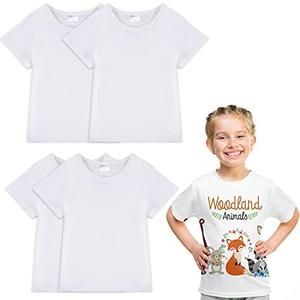 4 Pieces Sublimation Blank White T-Shirt Polyester Blank Crew Neck Short Sleeve T-Shirt for Children, Size S-6