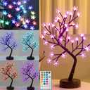 Pooqla RGB Cherry Blossom Tree Light with Remote 16 Color-Changing LED Artificial Flower Bonsai Tree, Pink Table Top Lamp Home Lit Tree Valentine's Day Christmas Decoration 36 LED, Brown Branch (1ft 5in, Brown Base/ Rgb Lights)