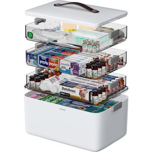 CTIME 3-Tier Medicine Organizer - Portable Medicine Cabinet with Leather Handle, Empty First Aid Kit for Home