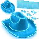 12 Pcs Cowboy Light up Hat Set Include 4 LED Holographic Cowgirl Hats 4 Paisley Bandanas 4 Heart Sunglasses for Wedding
