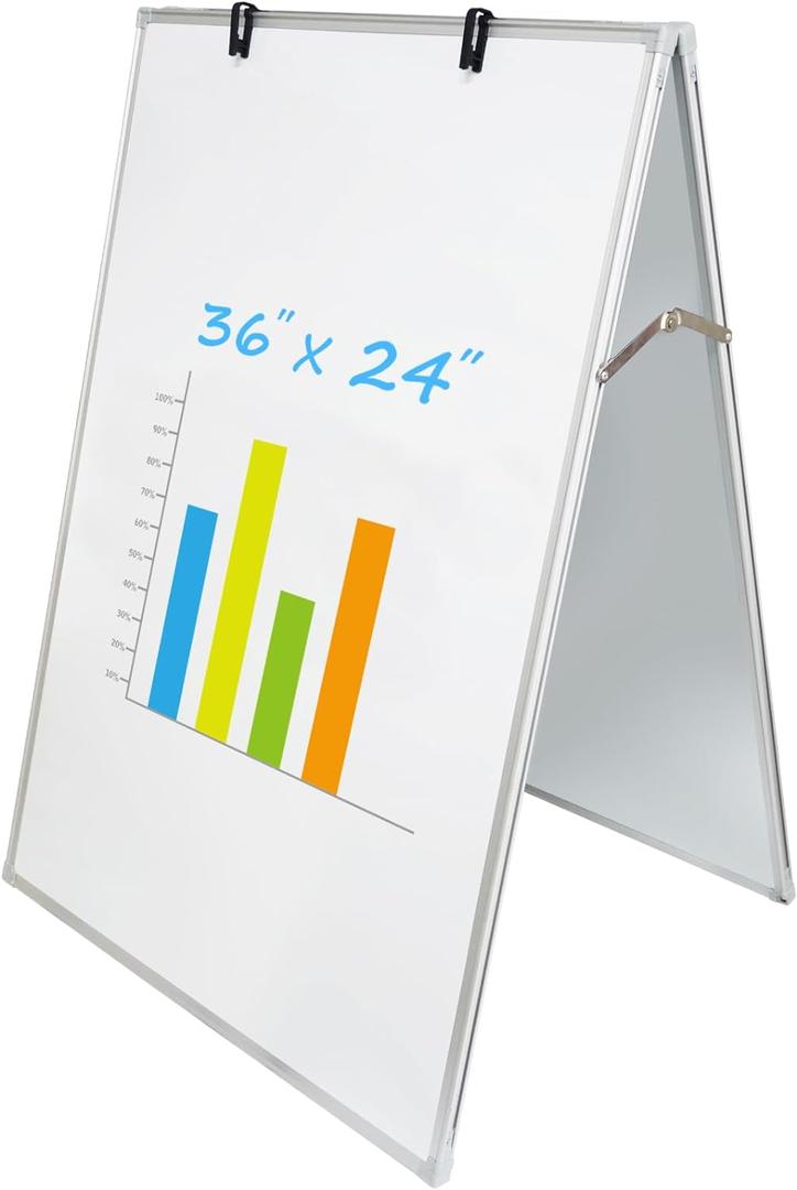 JILoffice Dry Erase Board, Magnetic White Board 36 X 24 Inch, Double Sided Whiteboard Easel, Silver Aluminum Frame with Two Flipchart Hooks for Office Home and School