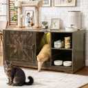 Litter Box Enclosure, Hidden Litter Box Furniture Cabinet with Storage, Cardboard and Sensor Light, Wood Indoor Cat House Washroom, Farmhouse Style, Rustic Brown