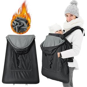 Orzbow Baby Winter Carrier Cover with Detachable Hood, Waterproof & Windproof, with Big Pockets, Universal Fit for Baby Carriers and Waist Stool | with Storage Bag, Black Dinosaur (3 Season)