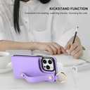 Folosu for iPhone 14 Pro Max Wallet Case with Card Holder, Hand Wrist Strap Loop Holder Kickstand, RFID Blocking Finger Grip Ring PU Leather Double Buttons Shockproof Cover 6.7" Purple