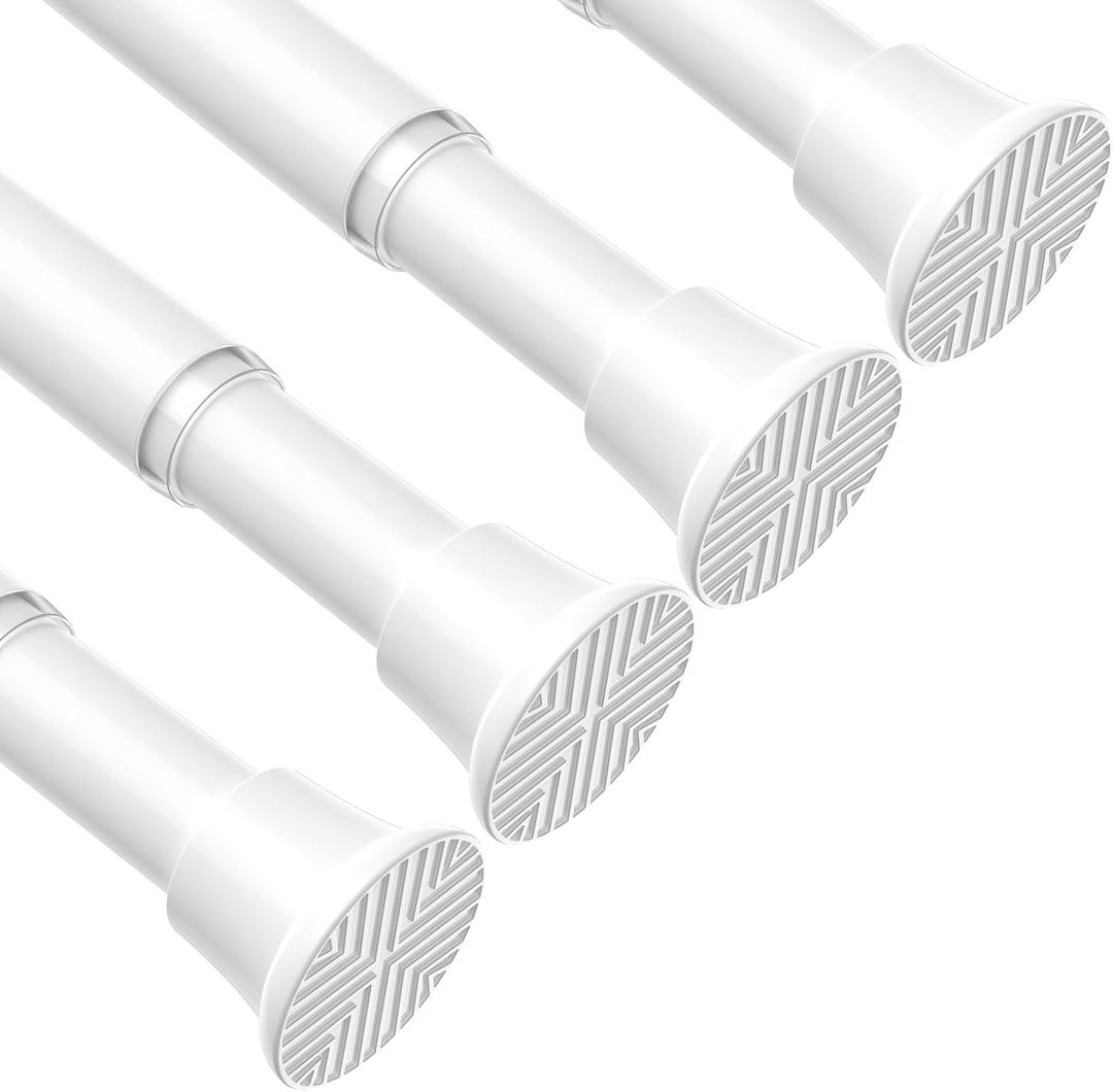 4 Pack Tension Curtain Rod 30.5 to 62.8 Inch No Drilling, Adjustable Spring Tension Rod 7/8" Diameter Non Slip, White Shower Curtain Rod for Windows, Bathroom, Doorway, Closet, Kitchen