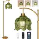 QIYIZM Glass Floor Lamp for Living Room,Bedroom,Gold Dimmable Standing Lamp with Remote,Mid Century Modern Brass Tall Lamp Boho Vintage Floor Lamps Arc Green Tulip Flower Floor Light Lamp Bohemian