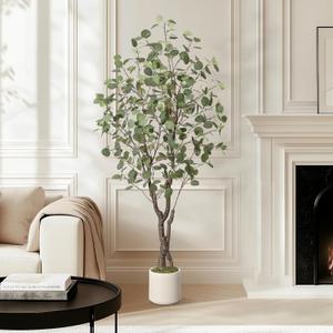 GarveeHome Artificial Eucalyptus Tree Indoor, 5 ft Tall Fake Artificial Plant with White PlanterLarge Faux Floor Plant Fake Silk Trees Artificial Trees for Home Decor Indoor