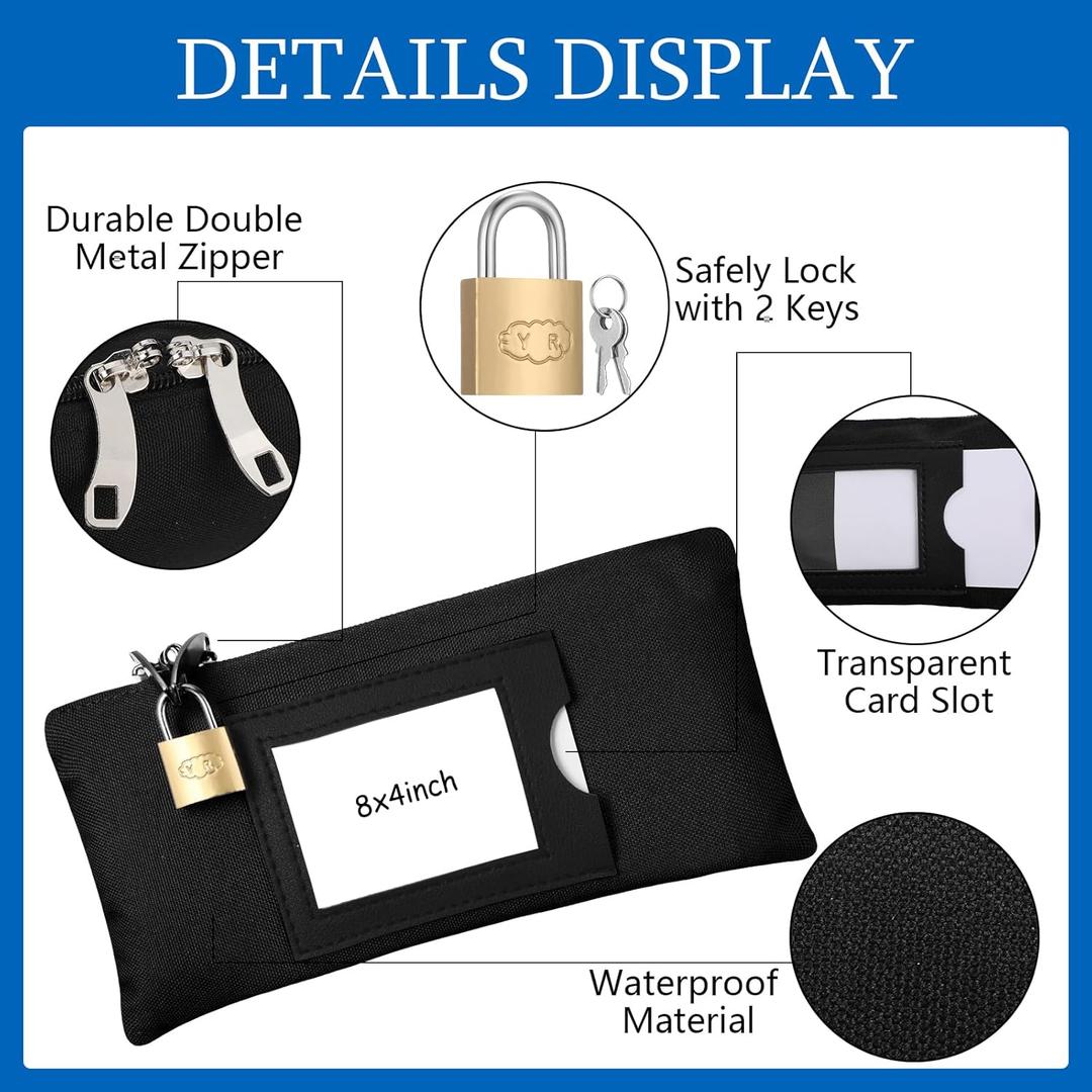Locmeo 2 Pieces Waterproof Cash Bags with Lock and Zipper Money Oxford Cloth Document Bags with 6 Keys for Bank Deposits Business Personal(8 x 4'',Dark Blue,Black)