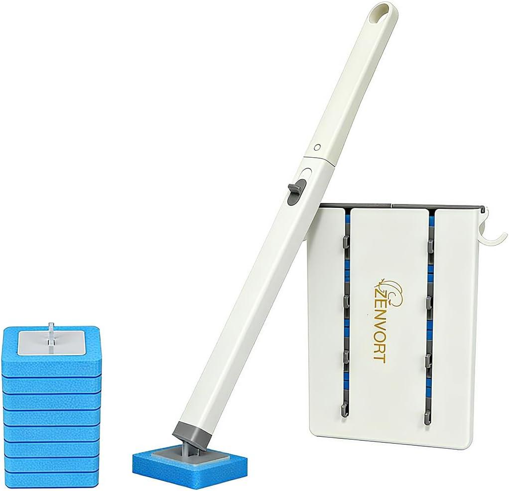 Toilet Brush for RV, Small Space & Bathroom, Disposable Cleaning System with Hanging Holder - 8 Refill Heads, Sturdy Wand & Storage Case