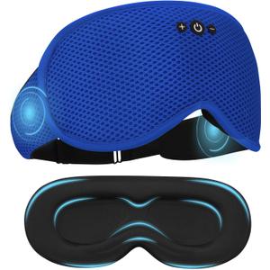 Sleep Mask with Bluetooth Headphones, Removable 3D Contoured Cup, Wireless Eye Mask for Sleep, Sleeping Headphones with Thin Stereo Speakers for Men, Women, Travel, Relaxation - Blue
