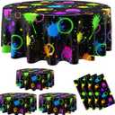 Oudain 6 Pcs Neon Party Table Cloths for Parties 84" Round Disposable Plastic Table Covers for Birthday Baby Shower 80s 90s Party Supplies Decor (Black)