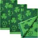 Hallswl 3pcs St. Patrick's Day Hand Towels Green Shamrock Jacquard Towel for Bath Irish Clover Cotton Soft Bathroom Kitchen Decorative Set for St. Patrick's Day Holiday Decor Gift,14 x 29 Inch