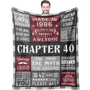 40th Birthday Gifts For Men Blanket 50*60, Happy 40th Birthday Gift Ideas, Gifts For 40-Year-Old, Gifts For Men Turning 40, Funny 40th Birthday Decorations, Unique Birthday Present 1986 Throw