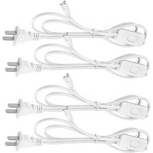 T5 T8 LED Light Plug Extension Cord with On/Off Switch - 6FT/1.8M Power Cable for Integrated Tube Fixtures, Shop Lights, Garage, Under Cabinet (4-Pack)