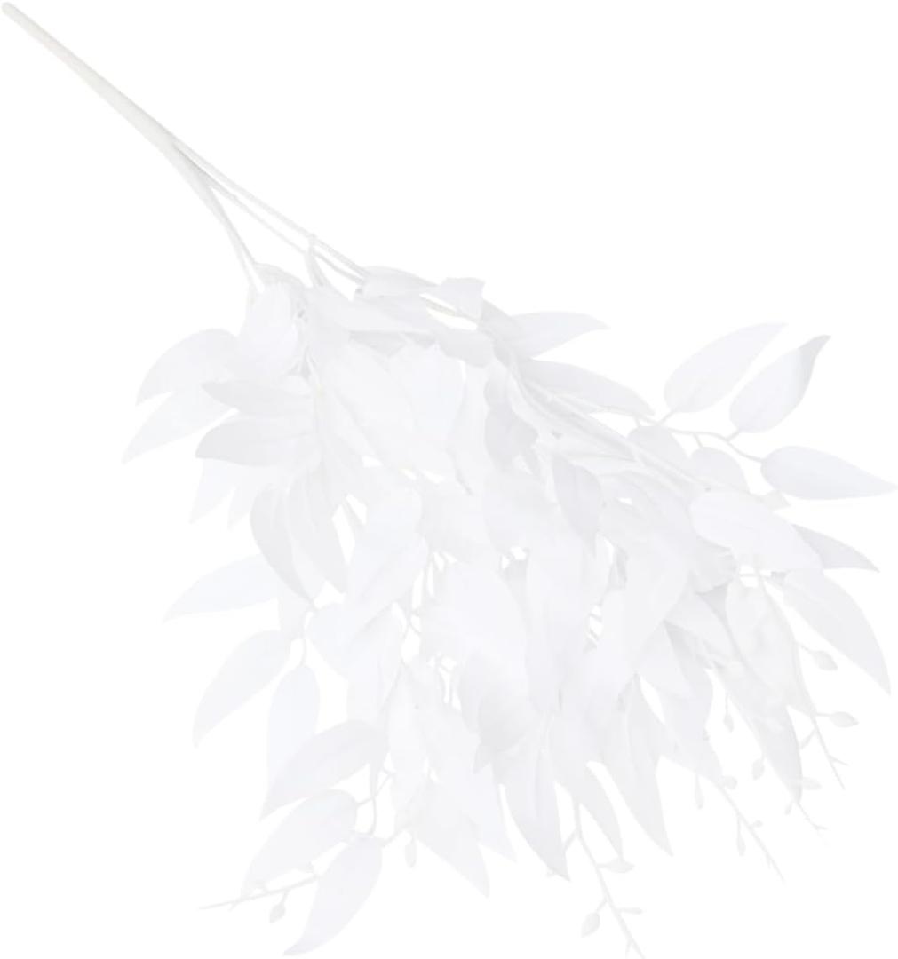 2pcs White Artificial Willow Leaves Decor for Home Party and Festival Ornament for Living Office Exhibition Hall Bar Cafe Decoration