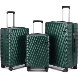 Luggage sets 3 piece with Spinner Wheels, PC Hard Shell Travel Luggage, Carry On suitcase with TSA Lock,YKK Zippers,Charcoal Metallic (Dark Green, 3 Piece Sets (20/24/28)