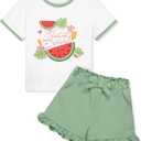 Resinta Toddler Baby Girl Summer Outfit Cotton T Shirt and Shorts Set Cute Casual Top Tee Shorts Pant Girls Clothes Set (Size: 3T, Green)