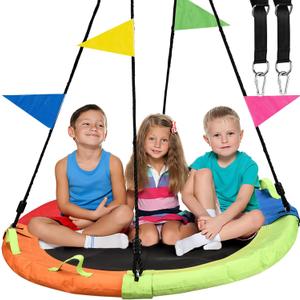 48 inch Tree Swing, Larger Saucer Flying Swing for Whole Family, 900lbs Weight Capacity, with Adjustable Hanging Straps, for Backyard Outdoor, Multicolor, Gifts for Kids